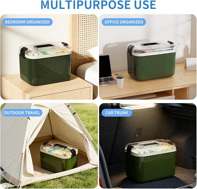 2 Tiers Medicine Organizer - Portable Medicine Storage Box with Handle, Large Capacity Plastic Medical Cabinet, Multipurpose 