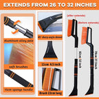 UNXMRFF 32 Inch Snow Brush - Aluminum Car Snow Scraper and Brush for Cars Windshield with Ergonomic Foam Grip for Snow Removal, Detachable Ice Scraper for Car