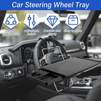 Large Car Steering Wheel Tray, Adjustable Back Seat Headrest Tray, Laptop Mount Steering Wheel Desk with Drawer, Car Tray Cup Slot and Tablet Slot with Phone Holder for Large SUV,Truck,Van