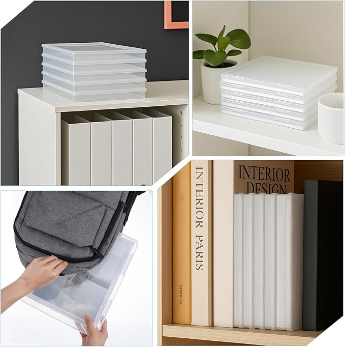 6 Pack Plastic Storage Box Organizer, Portable Clear Document File Case Containers For A4 Letter Paper, Magazine, Photo, Craf