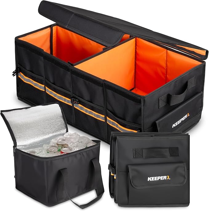 KEEPER Extra Large Trunk Organizer with Cooler, 70L, Multi-Compartment Collapsible Car Organizers and Storage, Non-Slip