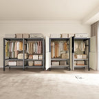 Heavy Duty Portable Closet Wardrobe, Garment Rack with Cover & Hanging Rods, Freestanding Wardrobe with Magnetic Door, Metal 