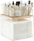 2 in 1 Disposable Facial Towel Holder and Cosmetic Organizer, Clear Storage with Bamboo Lid Compatible with Clean Skin Club T