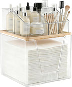 2 in 1 Disposable Facial Towel Holder and Cosmetic Organizer, Clear Storage with Bamboo Lid Compatible with Clean Skin Club T