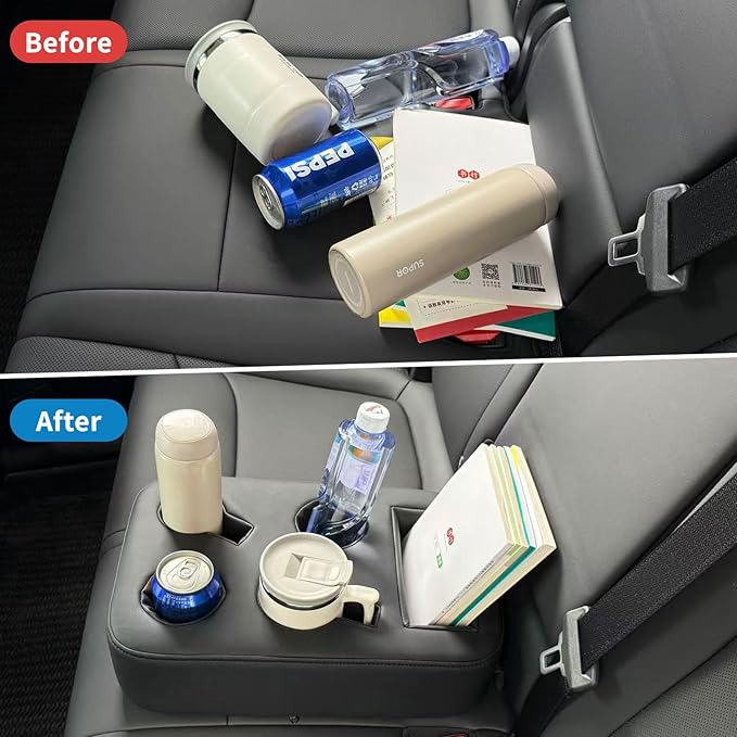 Xaido Car Back Seat Cup Holder, PU Leather Couch Sofa Bed Cup Holder Expander Tray, Boat Tray, Organizer for Trucks, Minivans