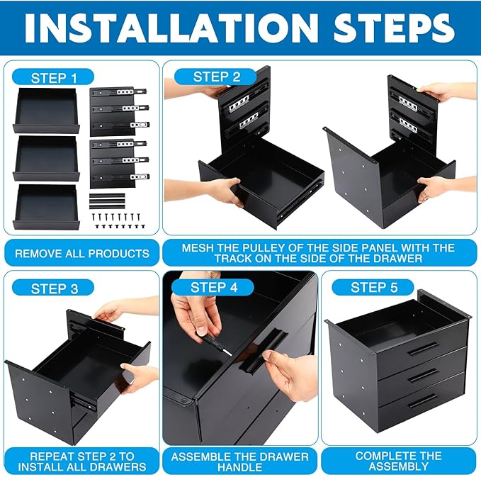 Menkxi 16 inch Under Desk Drawer Storage Pull out Storage Organizer Mounted Metal Sliding Hidden Under Counter Drawer Vertica