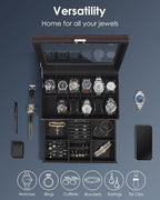Kukikan Watch Box Jewelry Organizer, 12-Slot 2-Layer Watch Case Storage with Large Glass Lid, Watch Storage Case for Men with