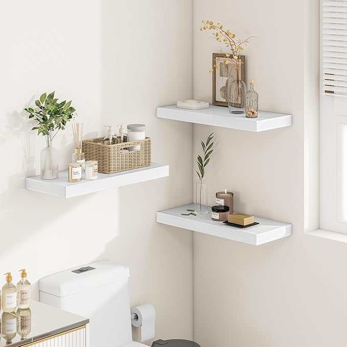 Vivelove White Floating Shelves Over Toilet, 24/36/48/55 Inch X 12 Deep Shelves for Room Wall Mounted, 2" Thick Floating Shel
