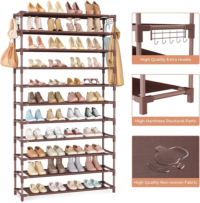 VILICK 11 Tiers Tall Wide Shoe Rack 55 Pairs Large Capacity Sturdy Durable Shoe Rack for Closet Metal Shoe Organizer Shelf wi