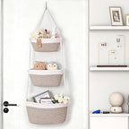 Hanging Storage Baskets, Over the Door Basket, Cotton Wall Baskets Storage, Hanging Door Basket with 4 Hooks
