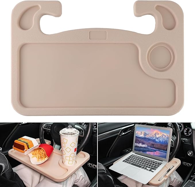 JUSTTOP Car Steering Wheel Desk, Travel Car Accessories, Car Stand Trays for Eating, Multipurpose Car Steering Wheel Desk Tray Table(Cream)