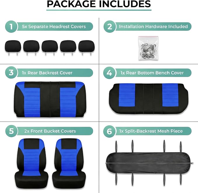 FH Group Automotive Car Seat Covers Full Set Premium 3D Air Mesh Front Seat Covers, Airbag Compatible & Split Bench Cover Uni