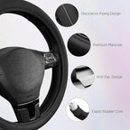 Road Comforts Leather Steering Wheel Cover with Decorative Trim and Piping, Anti-Slip Breathable Design, Fits 14.5–15 Inch Ro