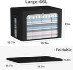 CYhom Clothes Storage Bins Box - Linen Fabric Foldable Stackable Container Organizer Set with Clear Window & Carry Handles & 