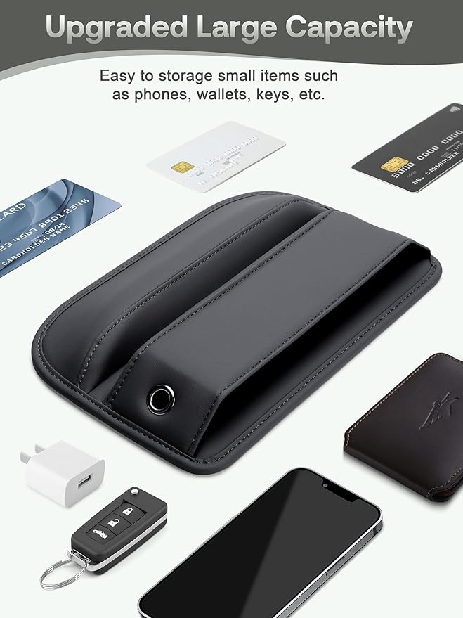 Premium Leather Car Seat Gap Filler Organizer (0.2”-1.2" Gaps), Clever Gifts for Car SUV Truck Owners (Black, 2 Pack)