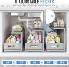 Under Sink Organizer Upgrade To Professional Rails,2-Tier Dual Pull Out Cabinet Storage,Height Adjustable Slide Out Drawers F