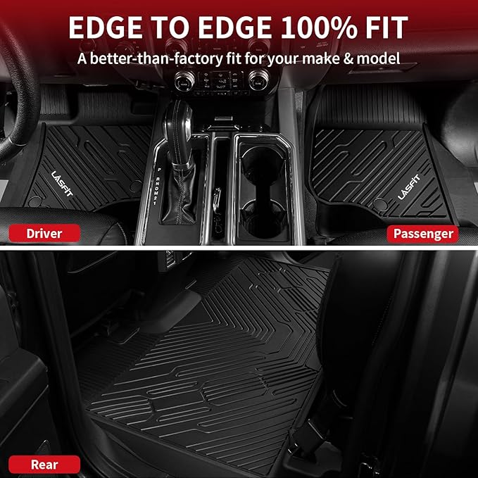 LASFIT Floor Mats for Ford F250 F350 2012-2016 Super Duty Crew Cab Without Manual Transfer Case Shifter All Weather Protector TPE Car Carpet Floor Liners, 1st & 2nd Rows, 3pc Black