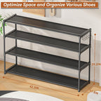 LUKYTOWER Extra Long Shoe Rack 4 Tier Shoe Storage Organizer with 2 Hooks, Wide Stackable Shoe Organizer Racks for Closet Ent