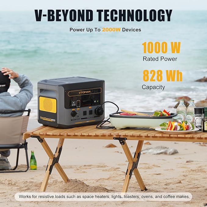 VTOMAN FlashSpeed 1000 Portable Power Station with Jumper Cables, 828Wh LiFePO4 Solar Generator & Car Jump Starter, 1H Fast Charging, 2000W Peak for Home Backup, Camping, Roadside Emergencies