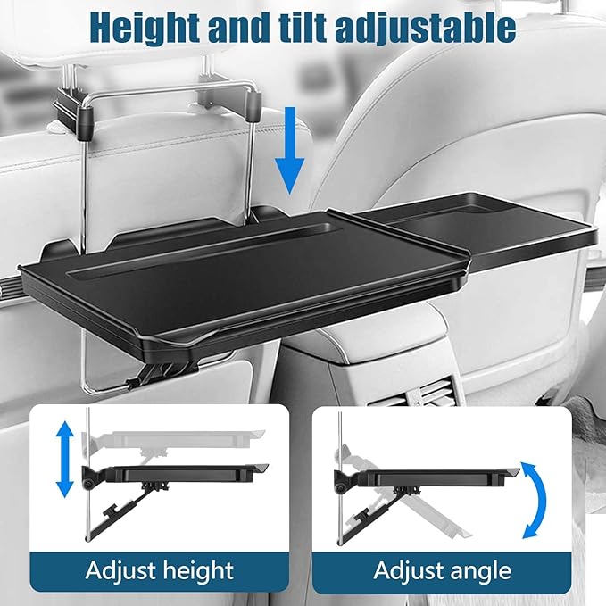 Black 2-in-1 Car Steering Wheel Laptop Holder & Backseat Tray with Adjustable Multipurpose Desk Car Accessories for Eating, Writing, Laptop Work with Cup Holder - Ideal for Constant Travelers