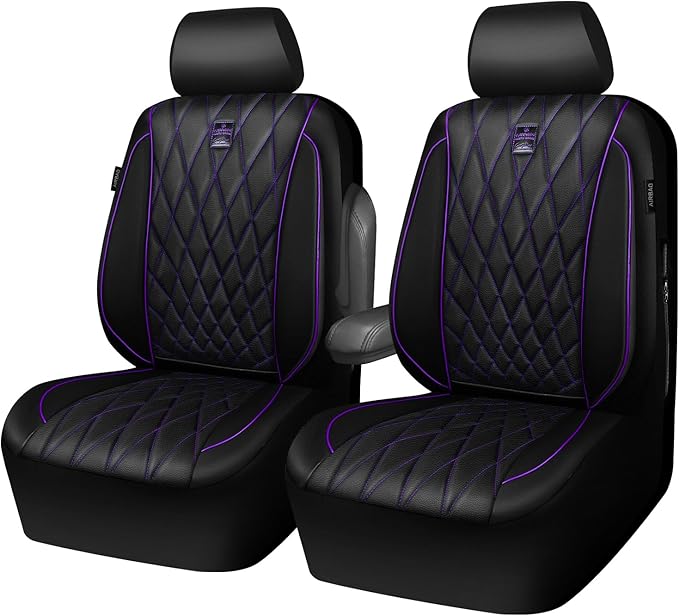 CAR PASS Piping Luxury Faux Leather Two Front Car Seat Covers, Waterproof Anti Slip Premium Automotive Seat Covers,Universal 