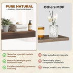 Floating Wall Shelf 16x6.8x1.7 Inch – Solid Wood Shelf in Walnut Finish – Wall Mounted Rustic Display Organizer for Bathroom,