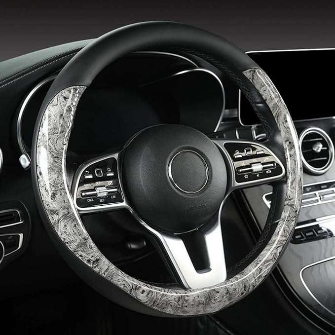 Wood Grain Steering Wheel Cover Microfiber Leather Breathable Anti Slip Universal Protector 14.5-15 inch Car Interior Accesso