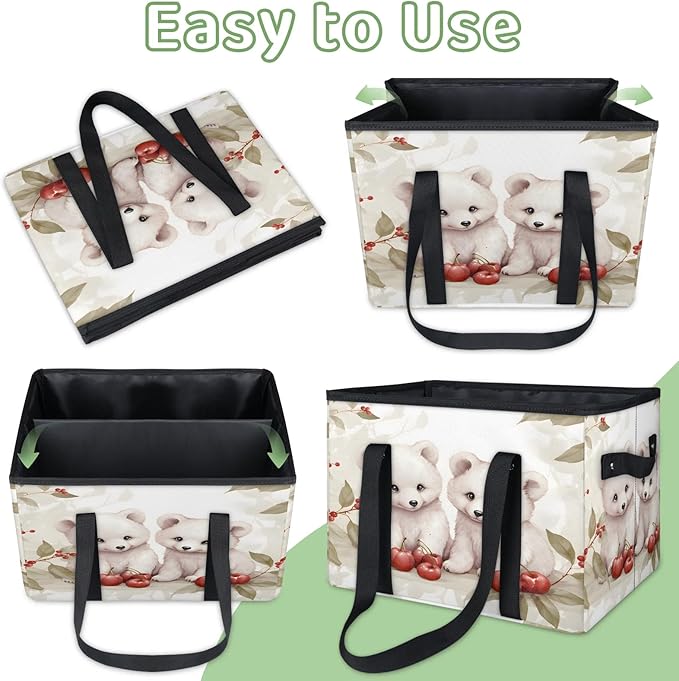 Reusable Grocery Bags Heavy Duty Shopping Bags Foldable Large Tote Bags with Long Handles & Hard Bottom