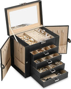 Frebeauty 5-layer Jewelry Box,Faux Leather Jewelry Organizer with 4 Drawers,Jewelry Organizers and Storage with Mirror,Jewelr
