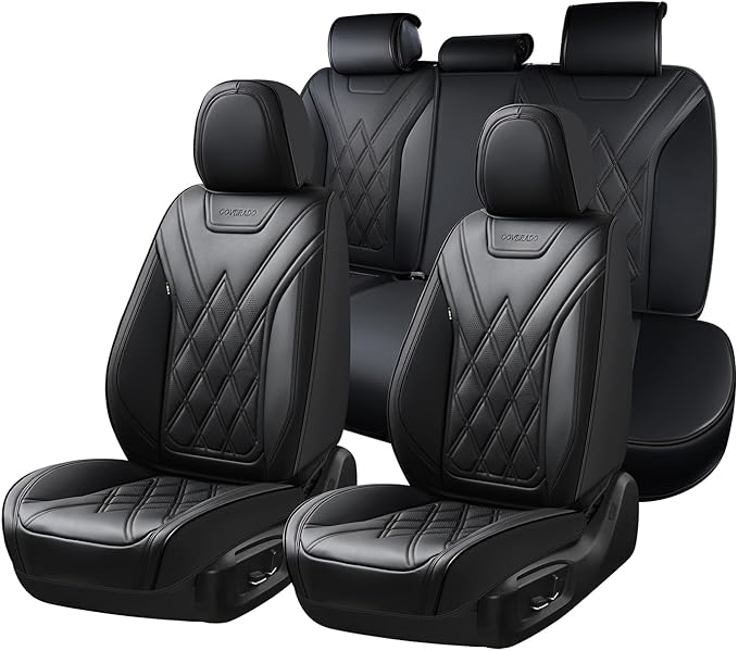 Coverado Car Seat Covers Full Set, Seat Covers for Cars, Front Seat Covers and Back Seat Cover Waterproof Leather Automotive 