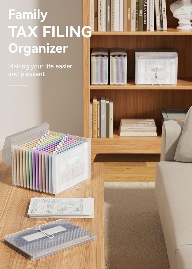 ABC life 12-Pocket Accordion File Organizer, Expandable File Folder with Colorful A-Z Tabs, Portable Bill & Receipt Organizer