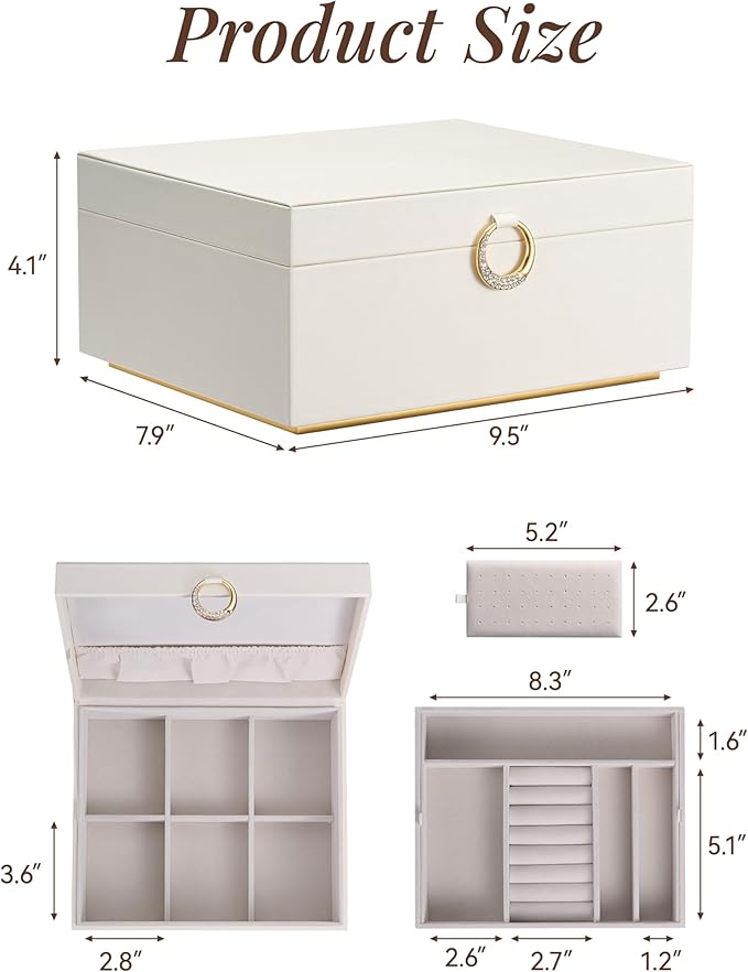 pickpiff 2 Layer Jewelry Box Organizer for Women, Jewelry Organizer with Handle & Removable Tray, Necklace Holder Ring Earrin