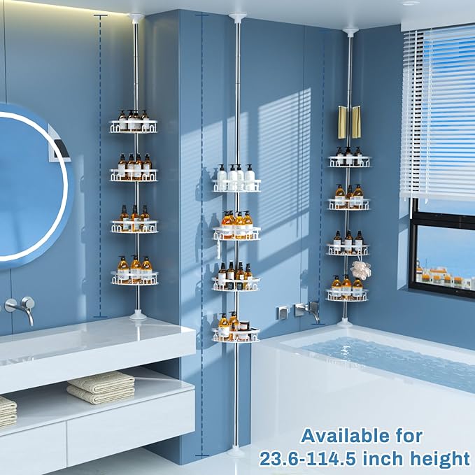 Rustproof Shower Corner Caddy Shelf for Bathroom Tension Pole Organizer with 4 Baskets for Bathtub Shampoo Storage from 23.6 