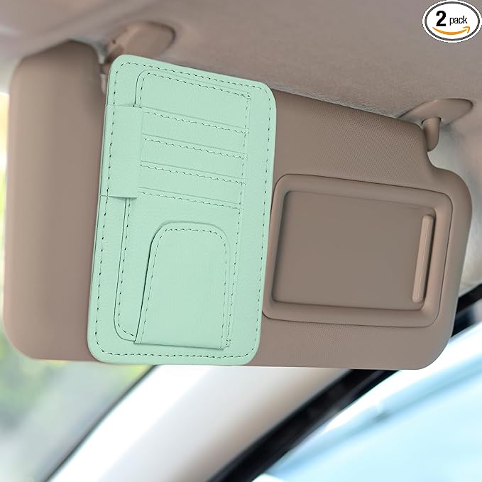 HARFINGTON 2Pcs Car Sun Visor Organizer 6.02" x 4.76" Leather Multi-Pocket Visor Card Sleeve Pocket Car Truck SUV Interior Storage Pouch for Driving License Credit Card Bill Sunglasses, Blue