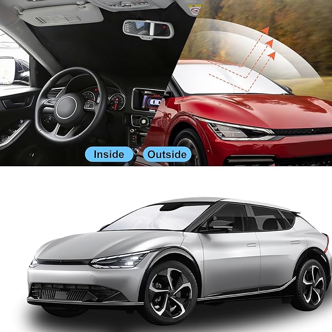 Front Windshield Sun Shade Foldable Car Front Window Sun Shade Windshield Shade Custom Fit for 2022-2026 Kia EV6 Block UV Rays Accessories Heat Keep Cooler