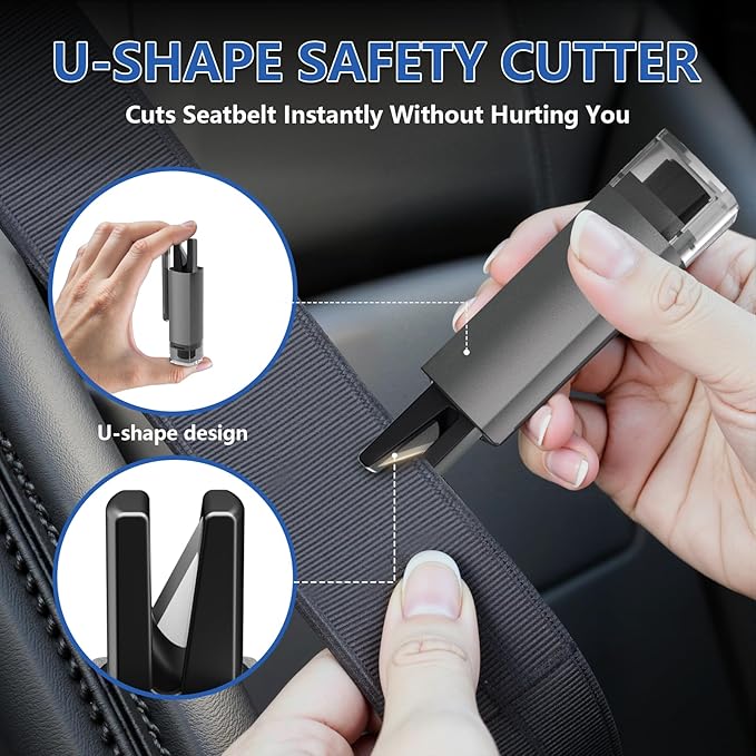 Window Breaker Seatbelt Cutter, Underwater Car Safety Hammer 2-in-1 Car Window Breaker Tool with Test Glass, Emergency Escape