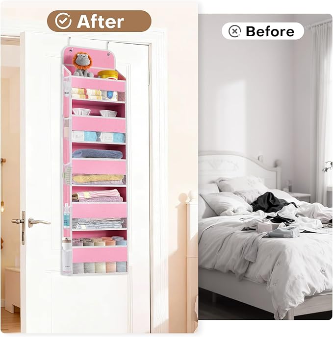 SpaceWhisper Over the Door Organizer, 5 Large Pocket Hanging Storage Organizer with 40lb Capacity, Space Saving for Nursery, 