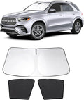 3PCS Car Window Shades Front Windshield Sun Shade Foldable Window Shade Custom Fit for 2020-2024 Mercedes Benz GLE Accessories Car Shades for Front Windows Anti-UV Rays Block Heat