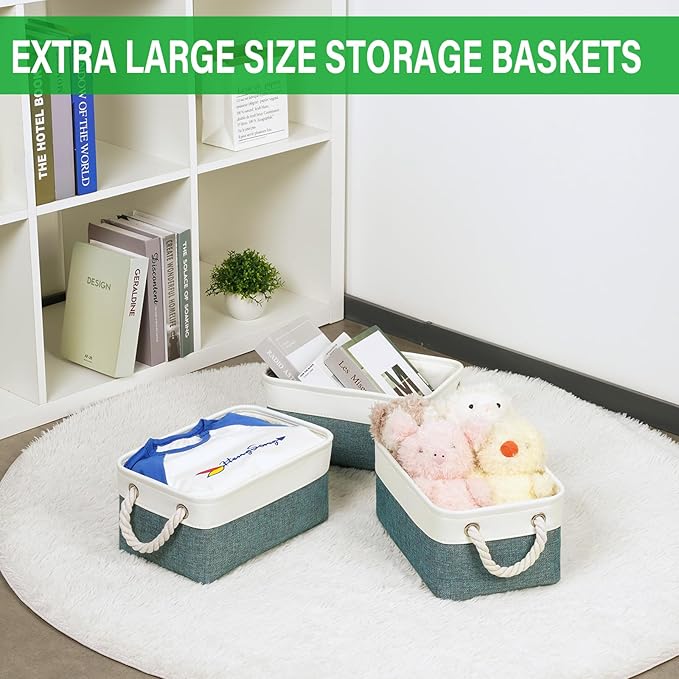 Bidtakay Small Storage Baskets for Shelves 3 Pack Fabric Storage Bins for Organizing Linen Collapsible Organizer for Closet-D