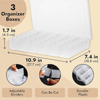 Juvale Jewelry Organizer Box - 3-Pack, 1.7 x 10.75 x 7 In, Clear Plastic - Bead Storage Containers with 36 Compartments & Div