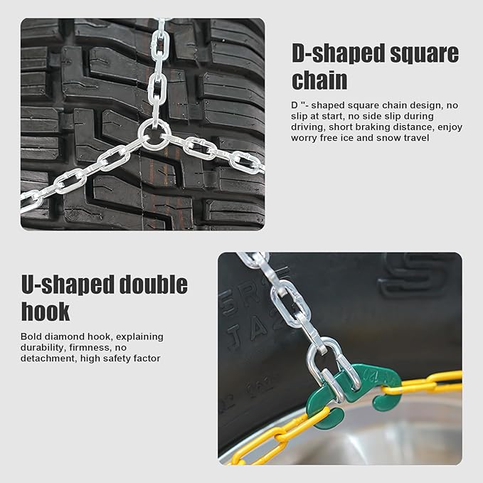 2Pcs Portable Snow Tire Chains, Auto Fixing 1 Min Quick Fit Easy Installation Tire Chains, Universal Emergency Tire Traction 