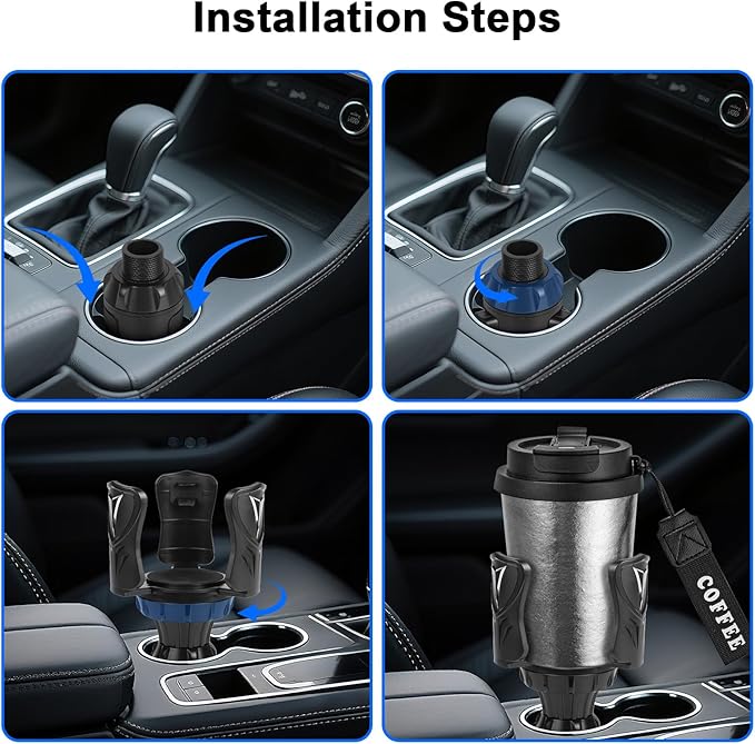 Car Cup Holder Expander, Large Cup Holder Adapter for Car, Water Bottle Holder Extender, Adjustable Drink Holder for Car Fits Yeti, Hydro Flask 24/32oz, Black