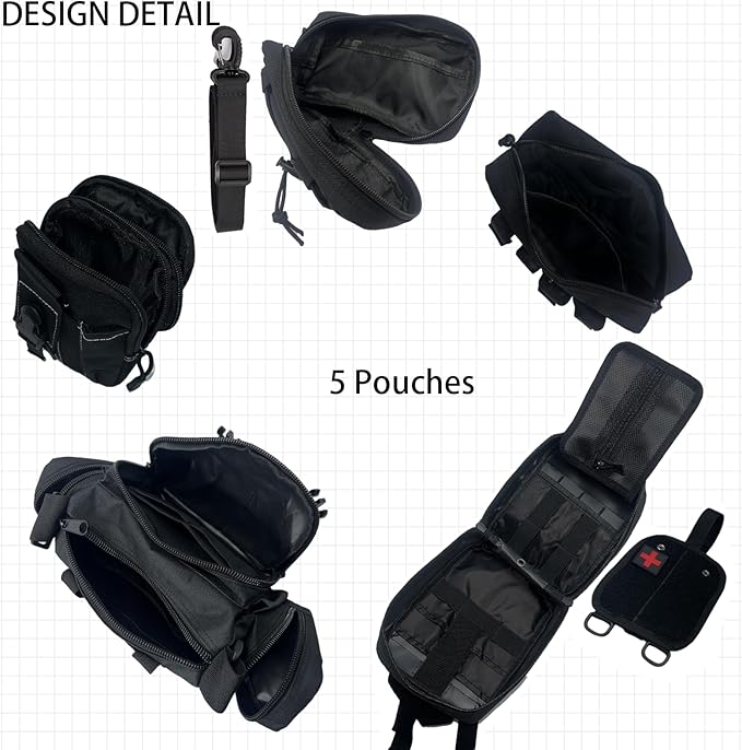 6 Pack Tactical Molle Automotive Seat Back Organizer Tactical Vehicle Panel Organizer with 5 Detachable Molle Pouch for Car Truck Ford Jeep Vehicle,US Flag Patch For Man (5 Pouches)