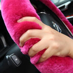 Genuine Fur Fur Wool Sheepskin Fuzzy Blue car Steering Wheel Cover, Fluffy Soft Protector for Universal Steering Wheel 14 1/2