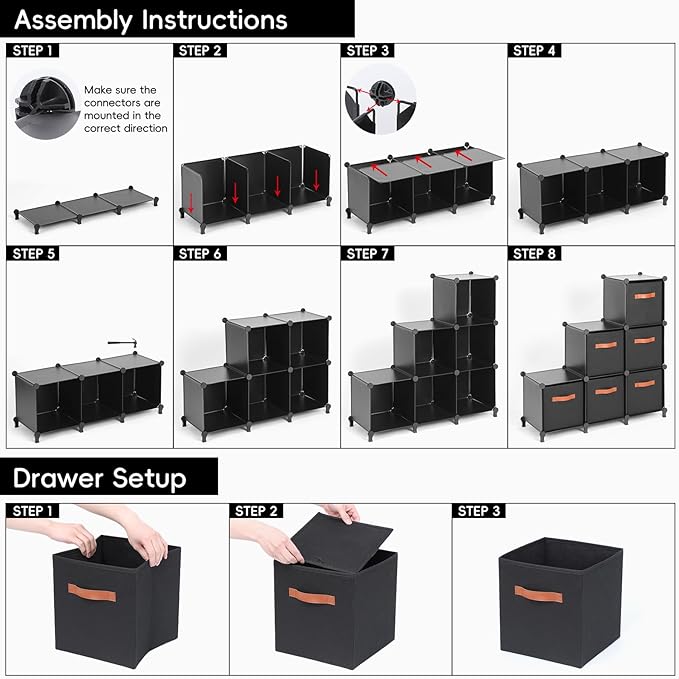 Cube Storage Organizer with Storage Bins, 6-Cube Shelves Units with 6 Organizer Bins, DIY Plastic Storage Shelves with Mallet