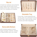 Voova Jewelry Box Organizer for Women Girls, 2 Layer Large Men Jewelry Storage Case, PU Leather Display Jewellery Holder with
