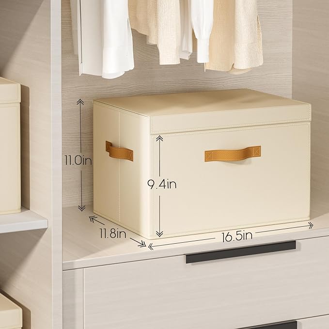 Homsorout Large Storage Bins with Lids - Front Opening Fabric Storage Bins, Flap Closet Organizer with Handles, Collapsible B
