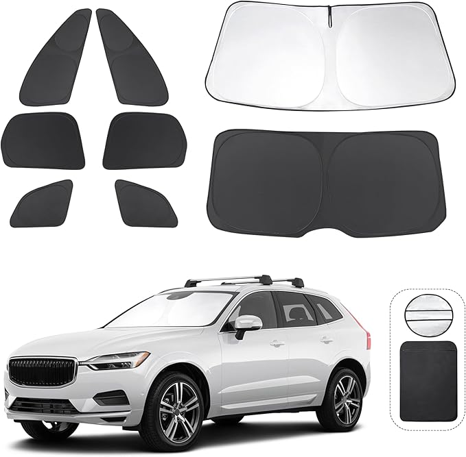 TINGLU Window Shades for Volvo XC60 2018-2025 2026 Accessories Car Side Full Windows Rear Triangular Windshield Sun Shade Sun UV Rays & Privacy Protection for Camping,Napping,and Relaxing 8PCS