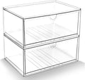 Prsildan Acrylic Makeup Organizer, 2 Pack Stackable Clear Storage Drawers for Baby Bottles Desk Organizers with 2 Drawers for