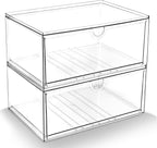 Prsildan Acrylic Makeup Organizer, 2 Pack Stackable Clear Storage Drawers for Baby Bottles Desk Organizers with 2 Drawers for
